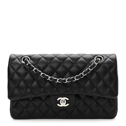 Lambskin Quilted Medium Double Flap Black