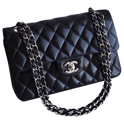 Lambskin Quilted Medium Double Flap Black